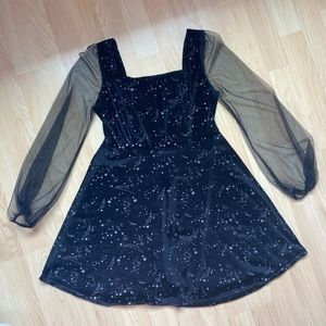Shein Black Star Mesh Sleeve Dress